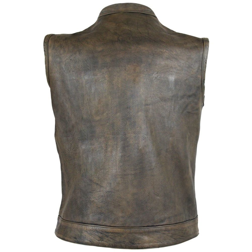 HIGH MILEAGE • Men’s Premium Cowhide Brown SOA Biker Leather Motorcycle Vest - Picture 5 of 12